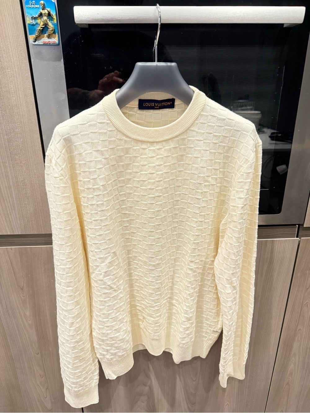 Louis Vuitton Men’s Cream Grid-Texture Crewneck Sweater